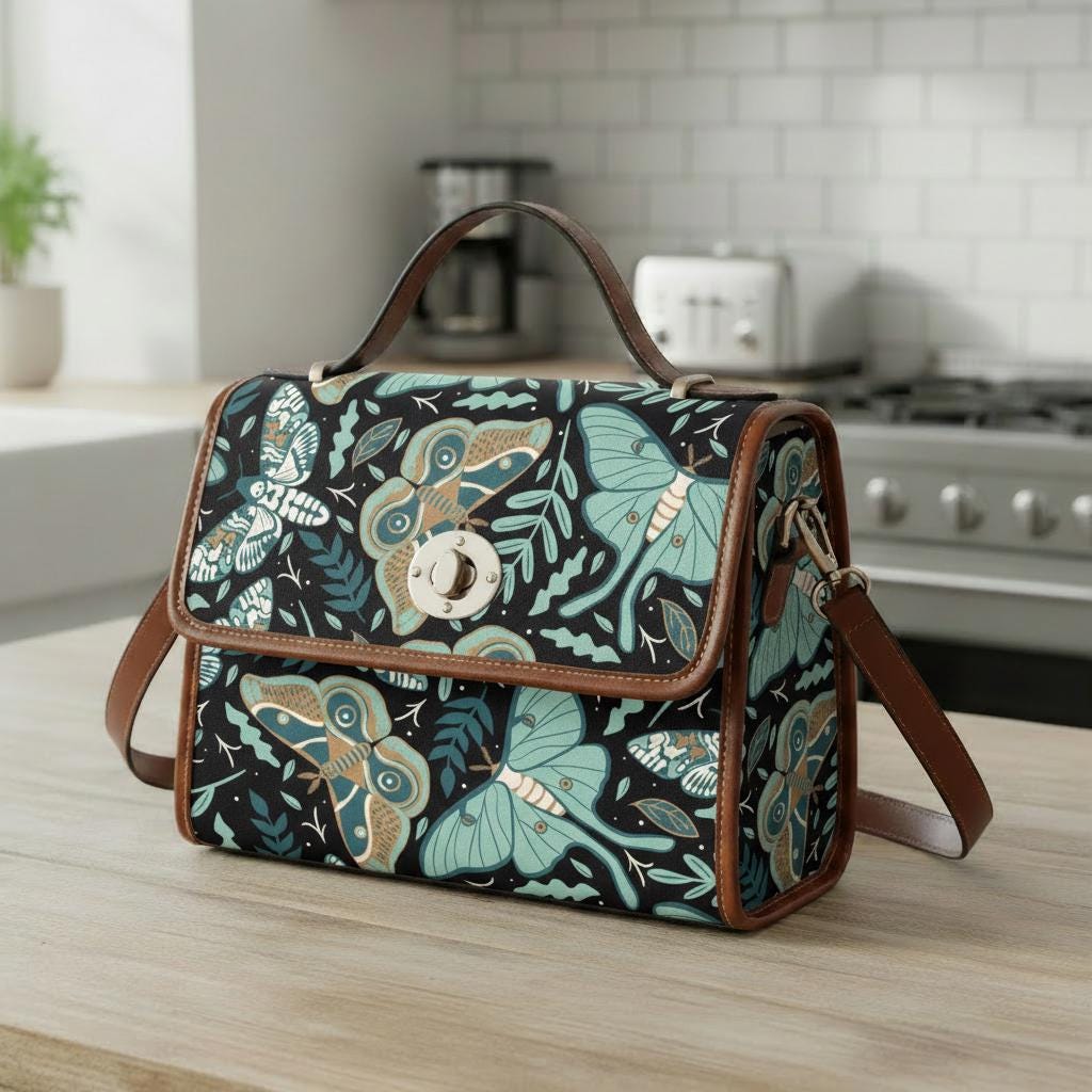 Dark Academia Moths Crossbody Bag – Gothic Vintage Butterflies
