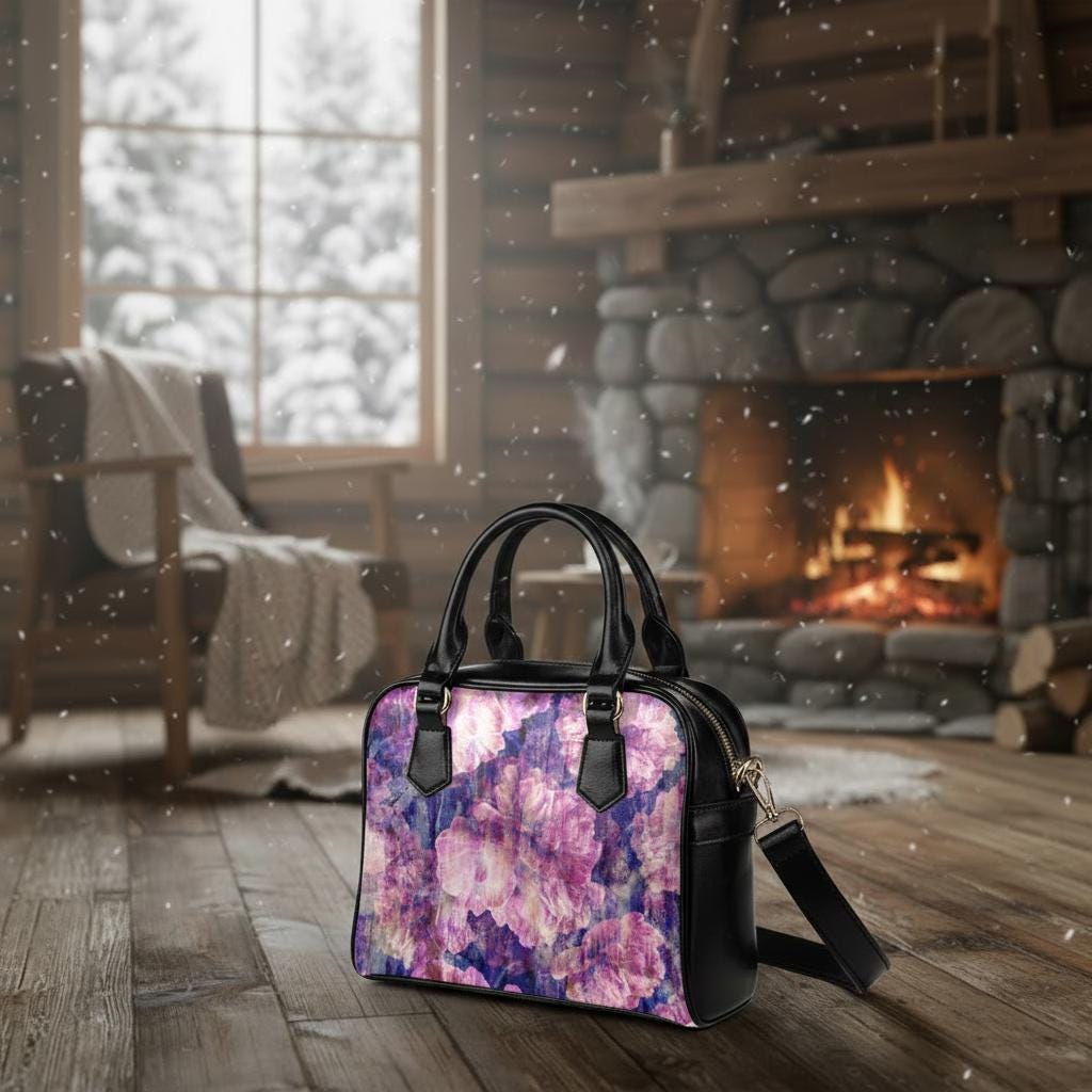 Bold Pink Purple Vintage Flowers Top Handle Shoulder Bag