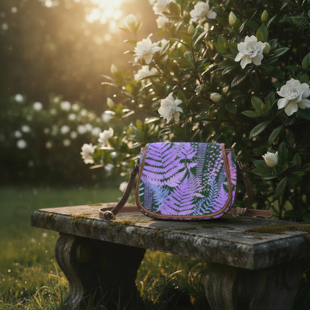 Purple Fern Dark Academia Saddle Bag - Moody Forest Crossbody Handbag