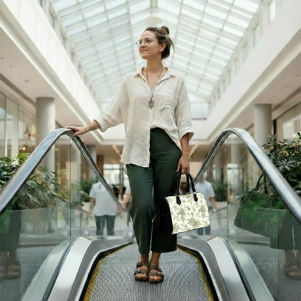 Sac à main tonneau Toile de Jouy vert et blanc – Sac à main quotidien vintage français à motif floral