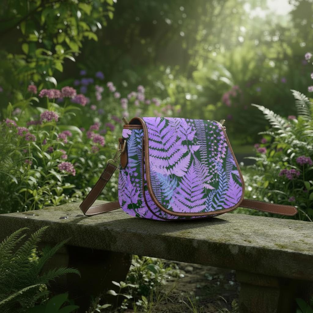 Purple Fern Dark Academia Saddle Bag - Moody Forest Crossbody Handbag
