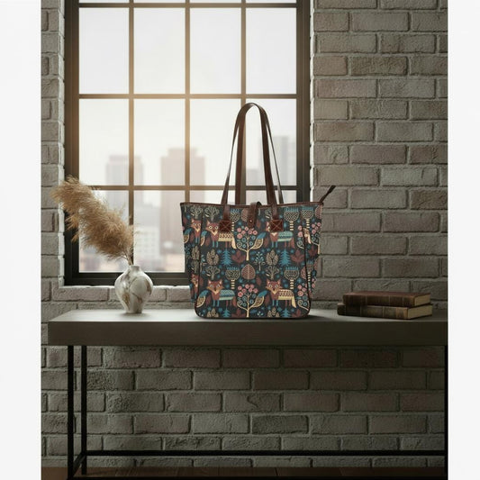 Large Nordic Folkloric Tote Bag – Scandi Retro Waterproof Shopper