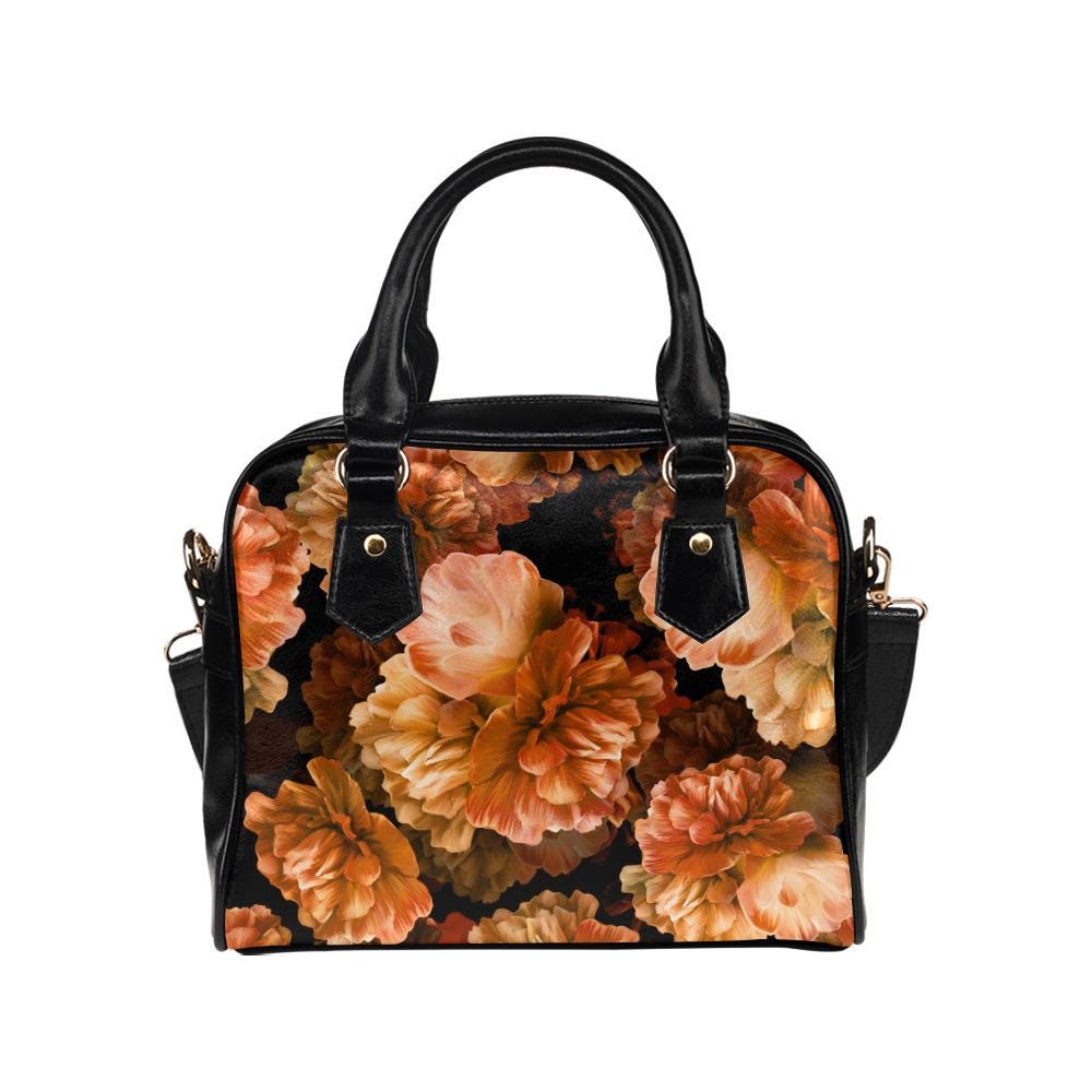 Bold Orange Peony Flowers Top Handle Shoulder Handbag