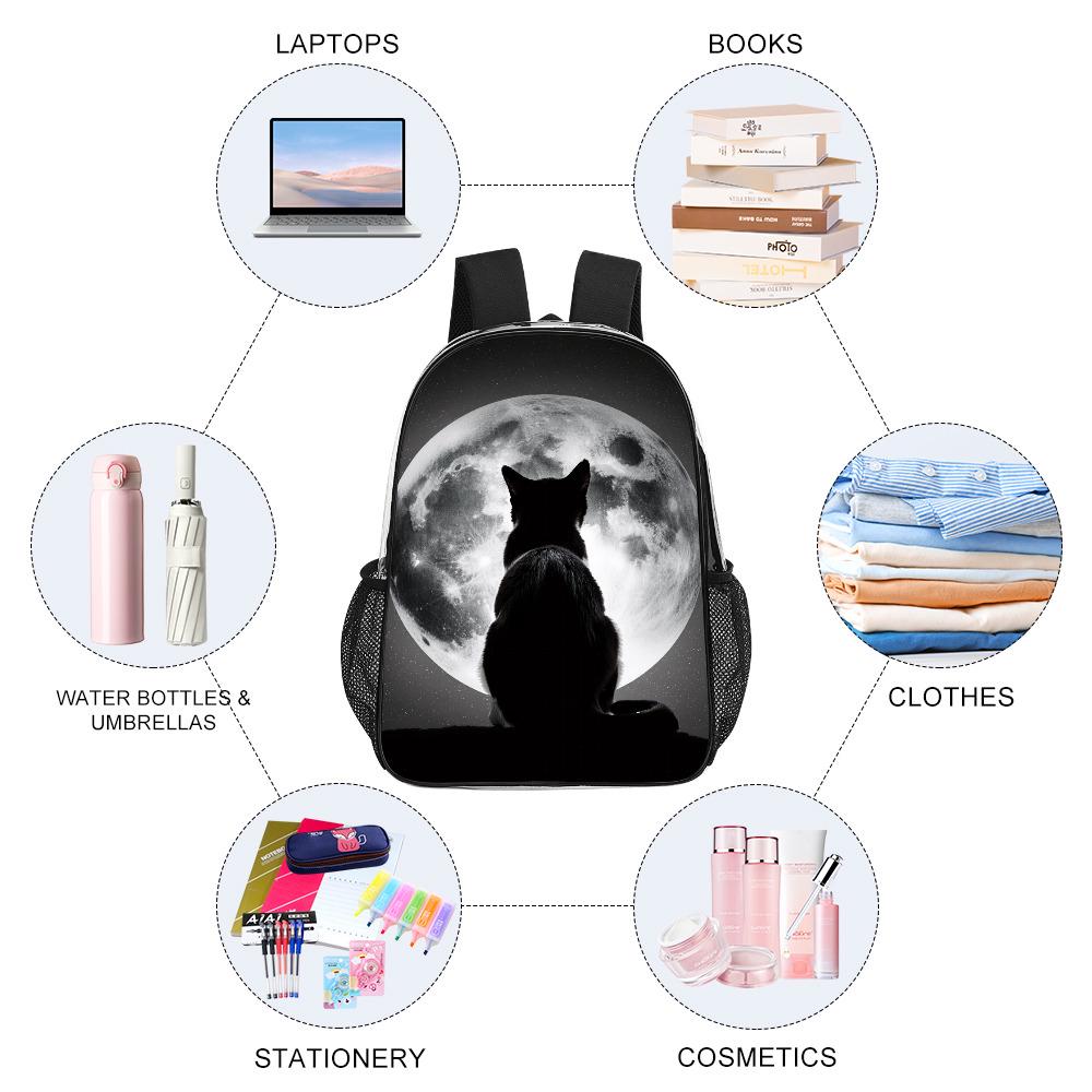 Black Cat & Moon Clear PVC Backpack, School Travel Business Daypack with Side Pockets