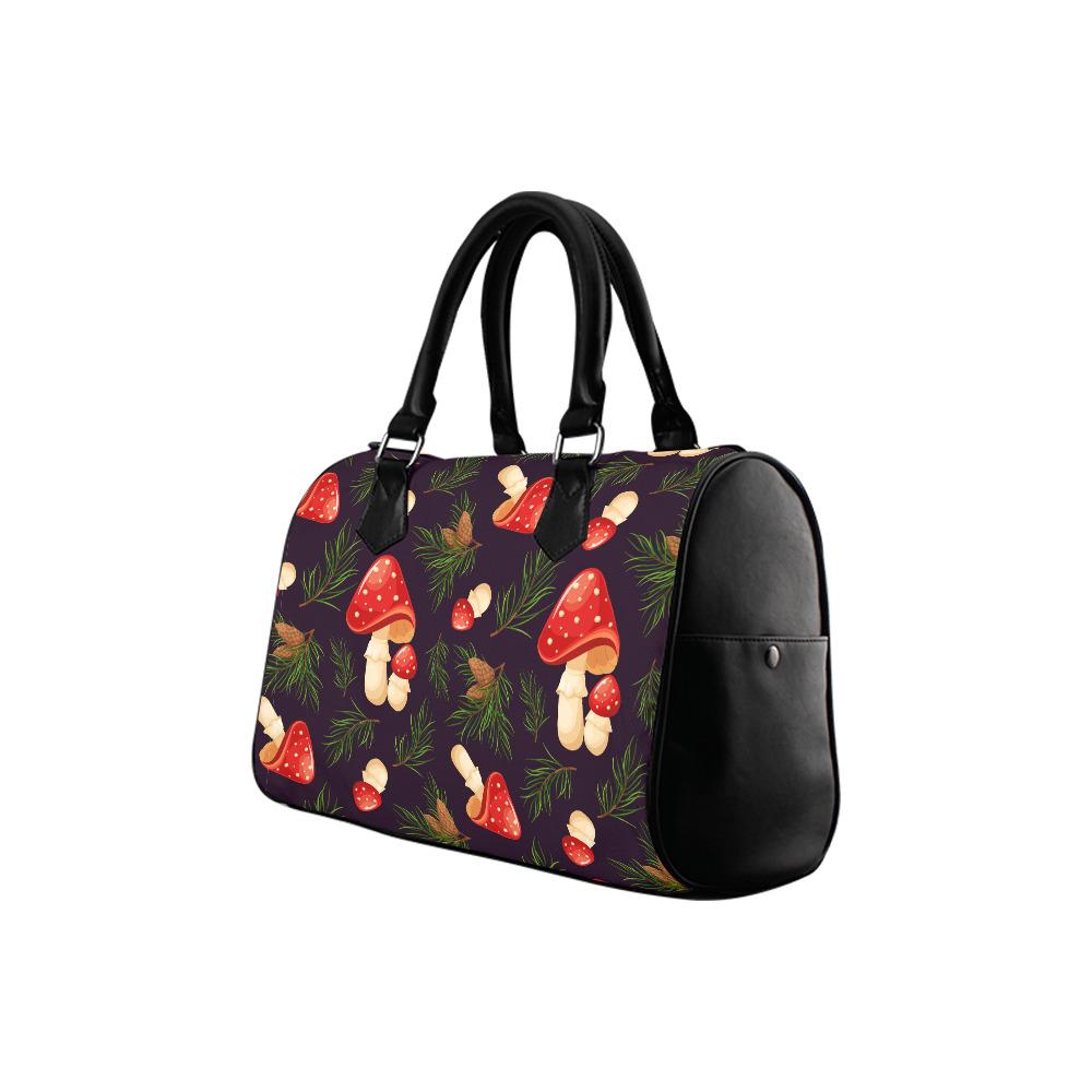 Dark Academia Mushroom Barrel Handbag – Black Red Botanical Forest Bag