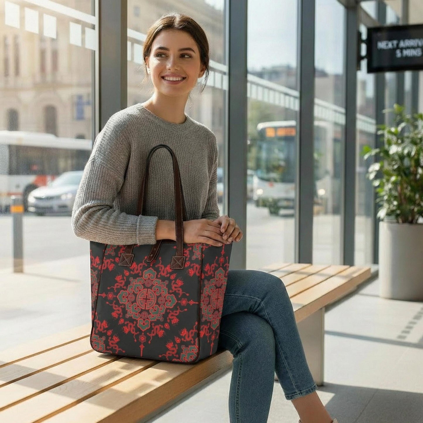 Black Red Dragon Tote Bag – Large Asian Style Handbag