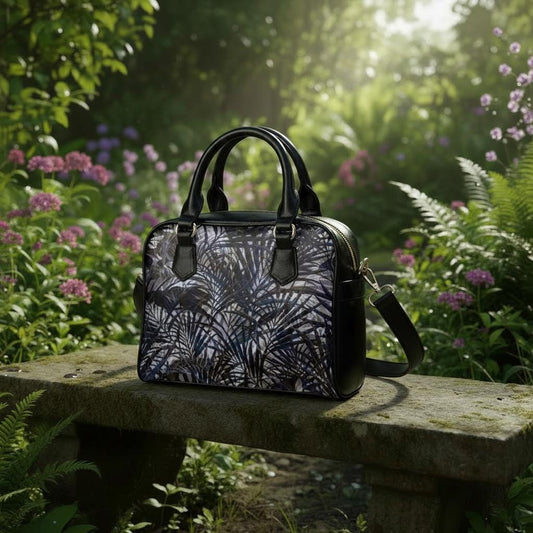 Black Gray Foliage Gothic Shoulder Handbag – Dark Academia Floral Handbag