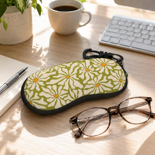 Boho Daisy Sunglasses Case – Retro Floral Eyeglass Zipper Pouch