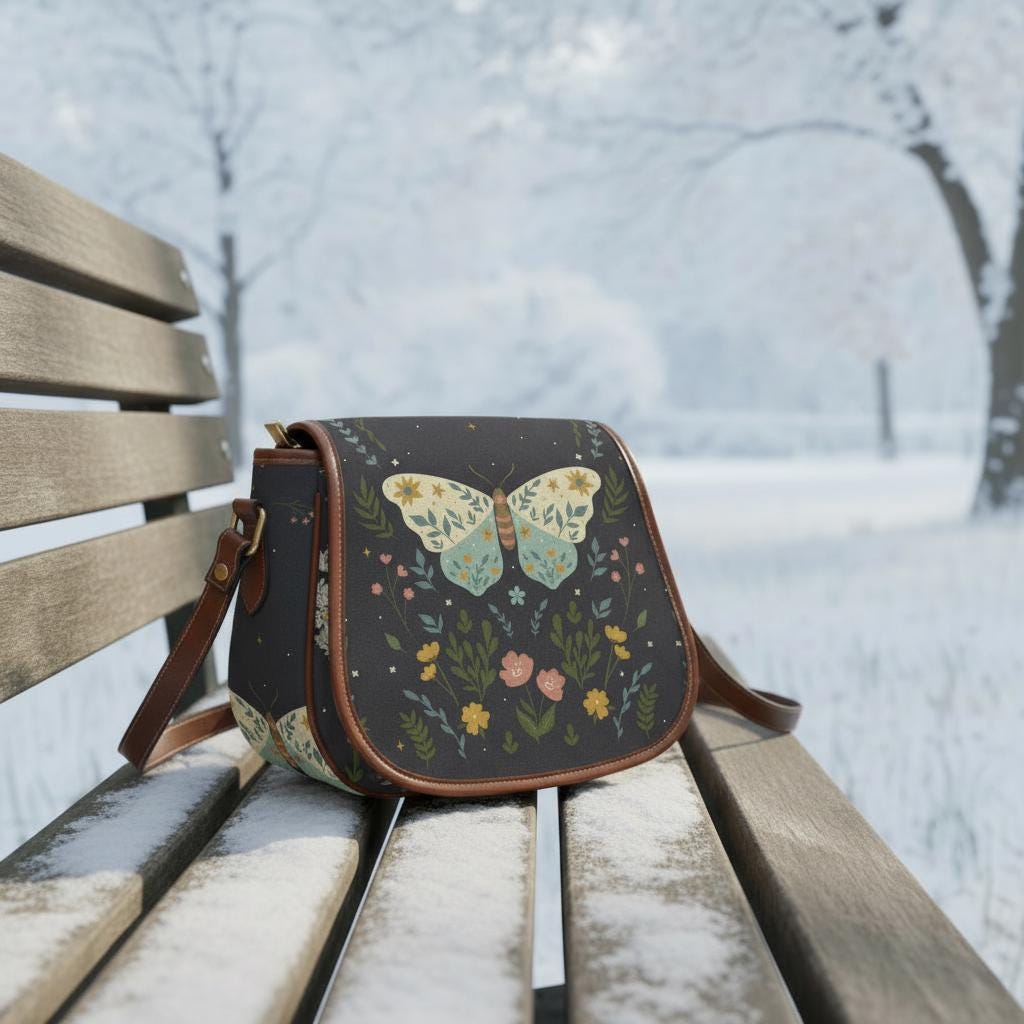 Dark Academia Moth Butteflies Saddle Handbag – Crossbody Oxford Fabric Alternative