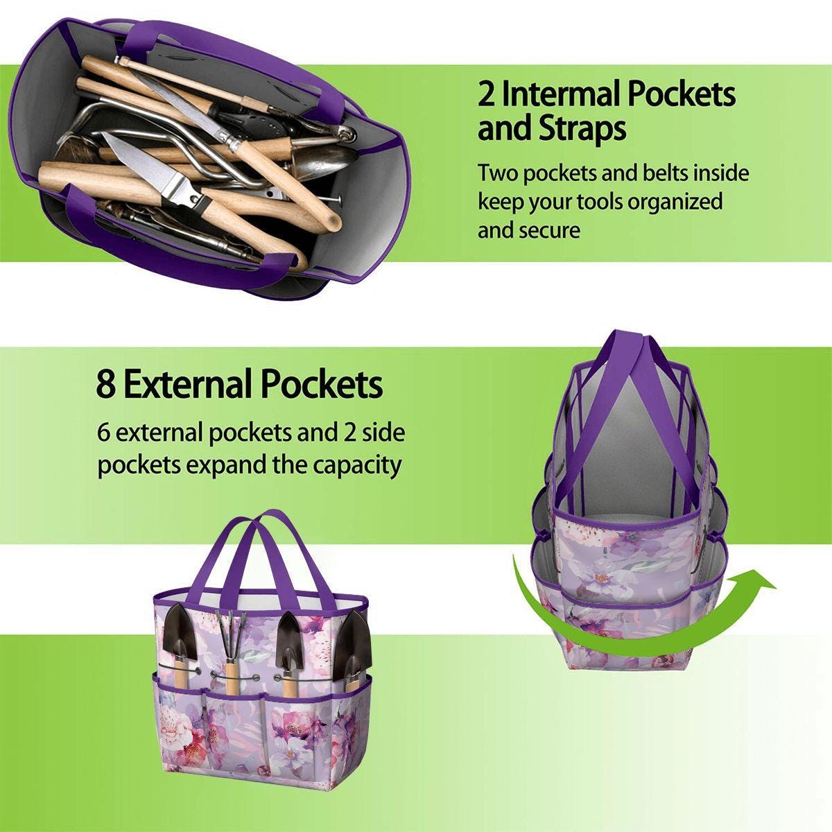 Lilac Flowers XL Gardening Tool Organizer Bag – Durable Garden Gift Tote with Pockets