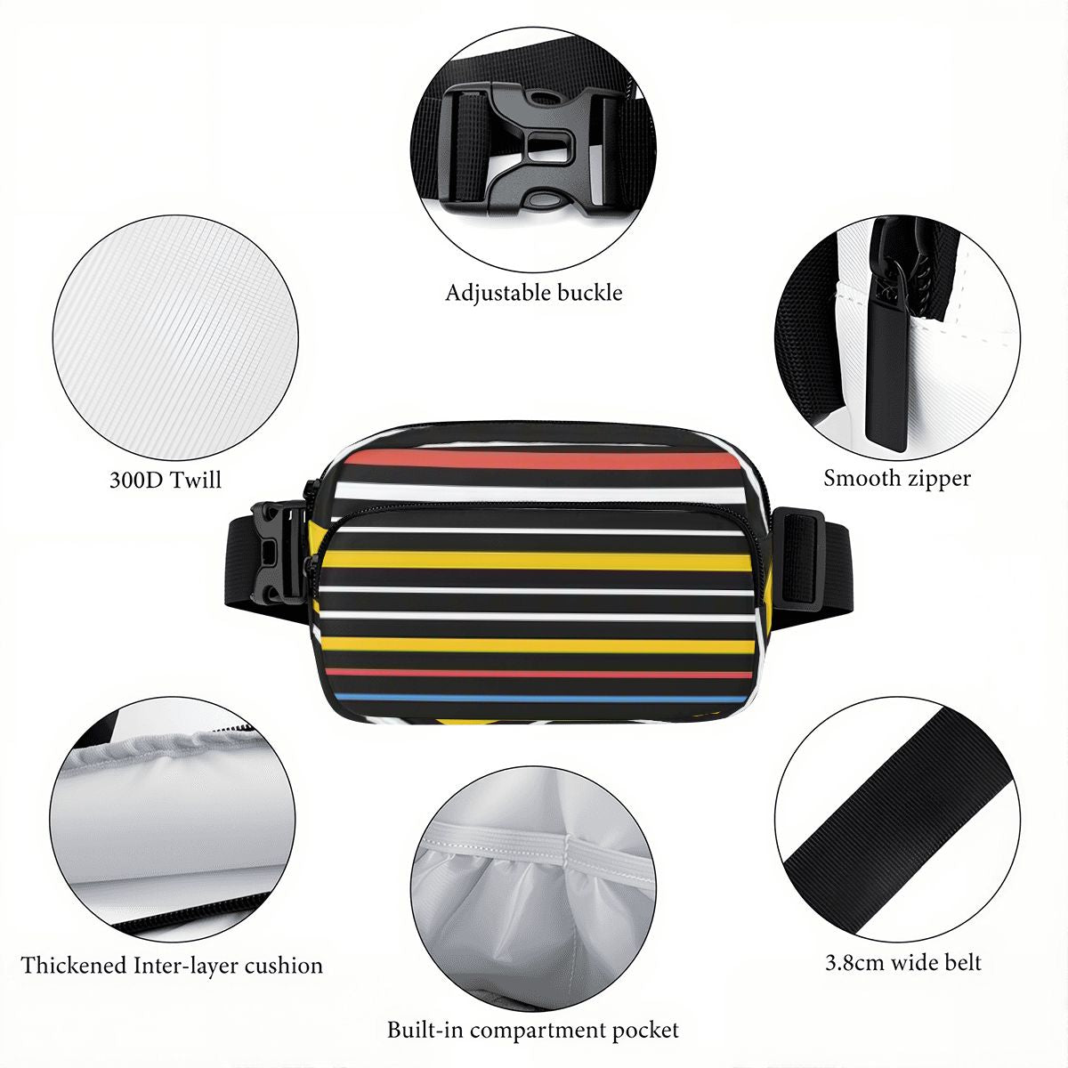 Retro 70s Stripes Waist Bag – Adjustable Crossbody Fanny Pack