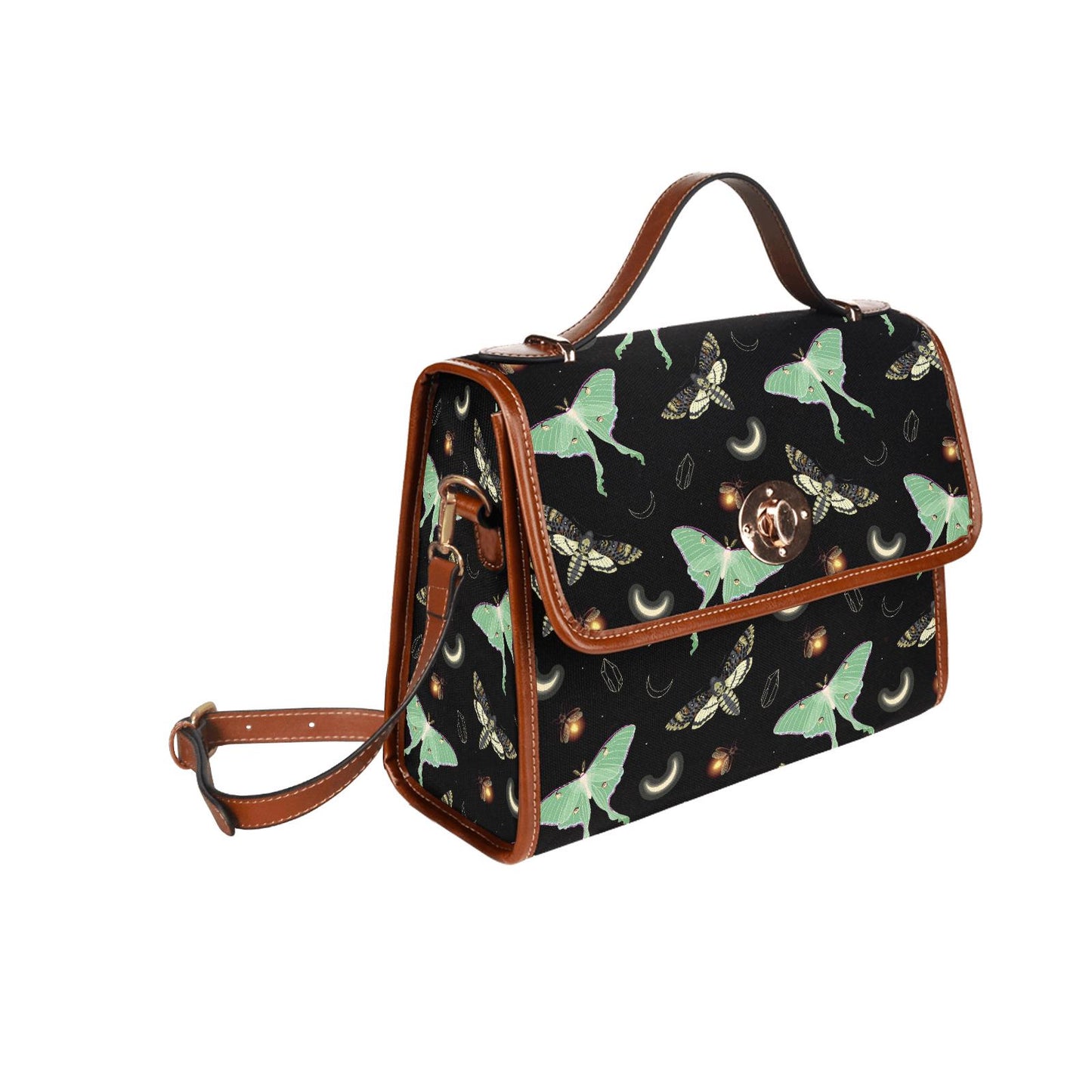 Dark Academia Moths & Moon Stars Canvas Crossbody Bag – Gothic Vintage Handbag