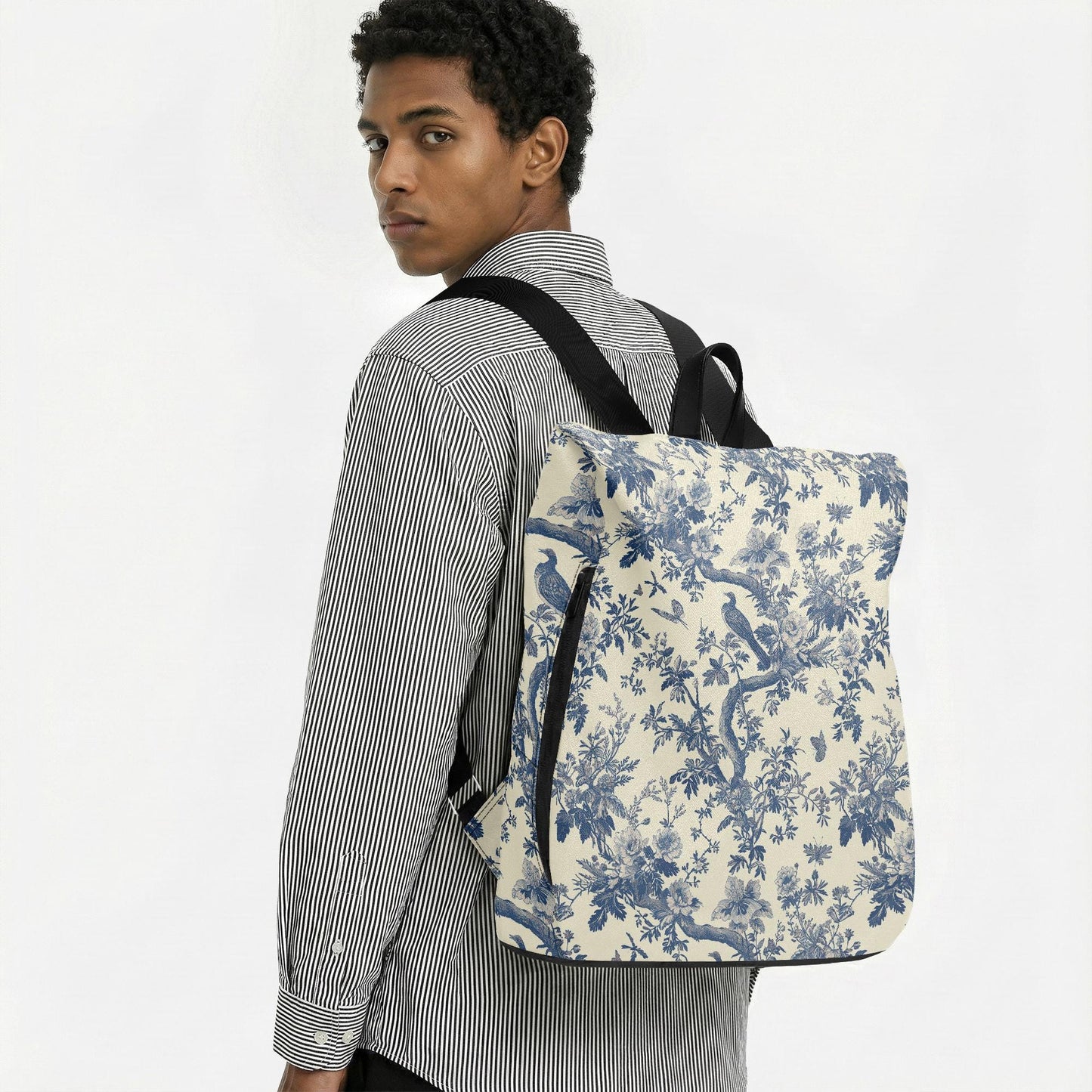 Toile de Jouy Canvas Backpack – Blue White French Vintage Daypack