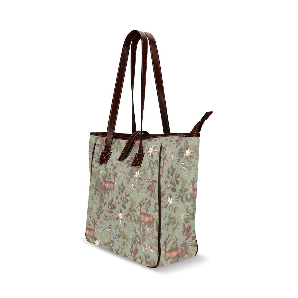 Forest Deer Vintage Dark Academia Style Handbag – Classic Large Tote Bag