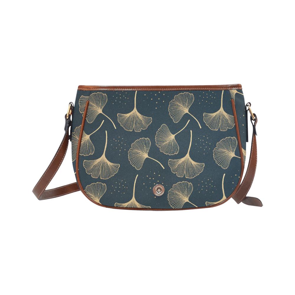 Black Gold Ginkgo Leaf Vintage Saddle Bag – Dark Academia Botanical Handbag