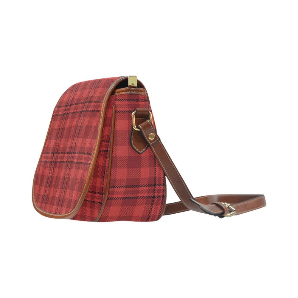 Punk Red Black Checkered Retro Saddle Bag –  Alternative Crossbody Oxford Fabric Handbag