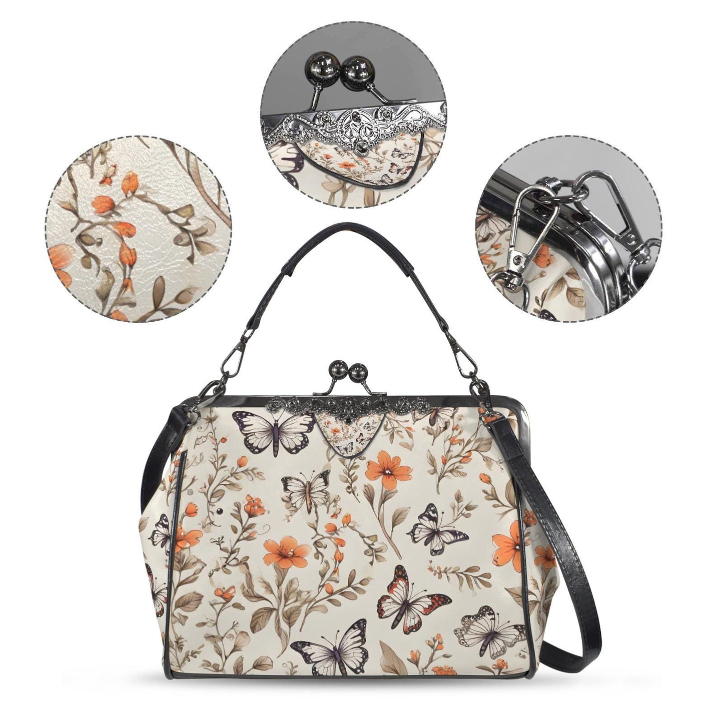 Toile de Jouy Kisslock Crossbody Shoulder Bag - Vintage Millefiori Floral Handbag