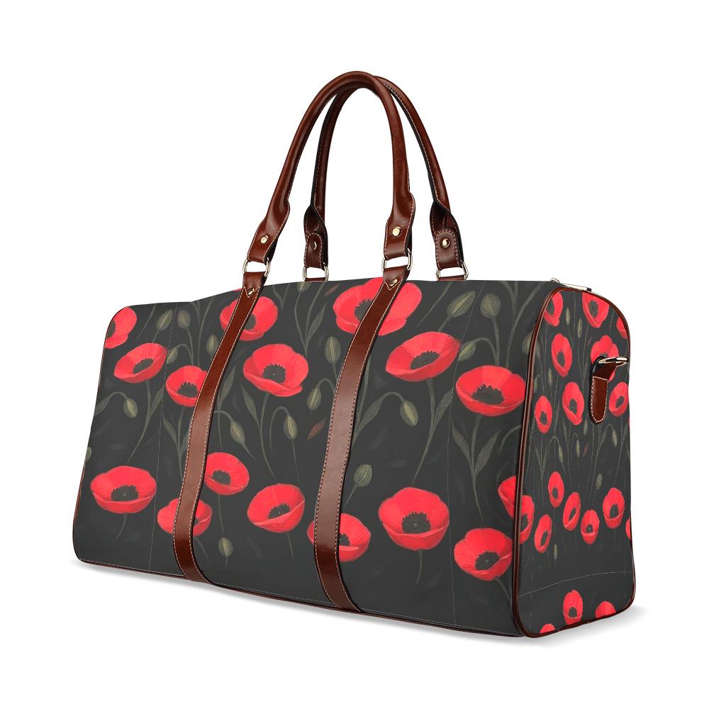 Black Red Poppy Flowers Weekend Travel Duffel Bag – Moody Floral Carry-On Luggage