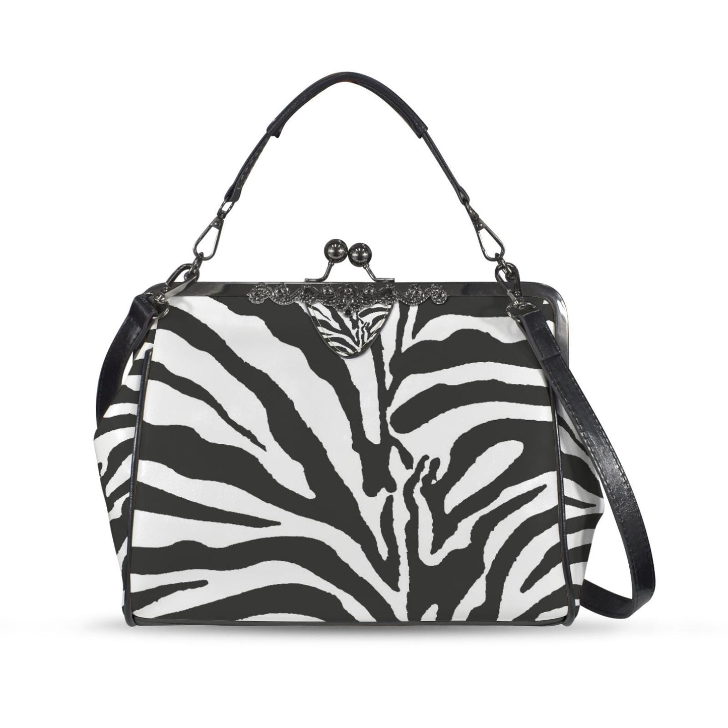 Zebra Print Kisslock Handbag – Vintage Style Crossbody Purse