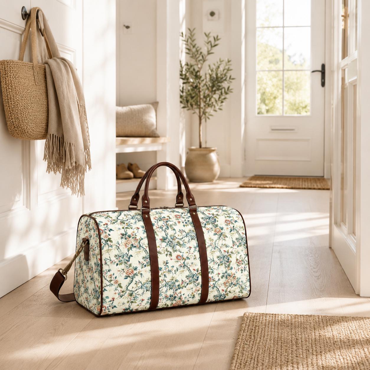 Toile de Jouy Weekend Travel Duffel Bag – French Vintage Style Carry-On Luggage