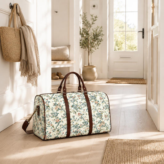 Toile de Jouy Weekend Travel Duffel Bag – French Vintage Style Carry-On Luggage
