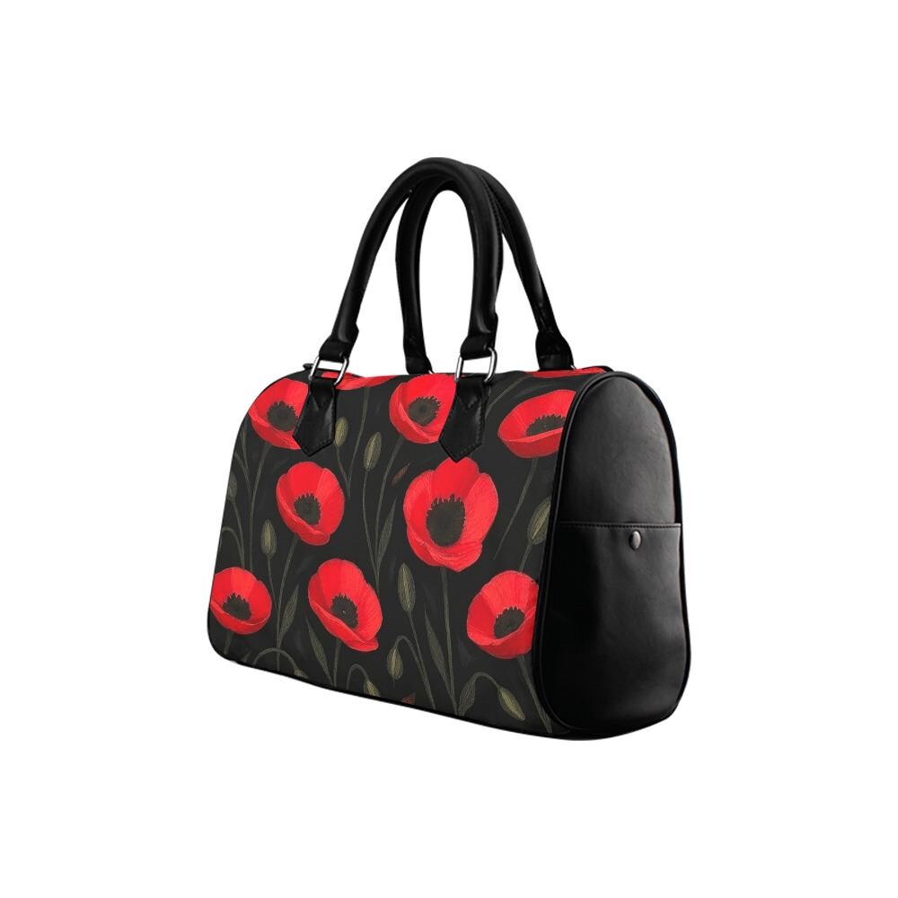 Black Red Poppies Barrel Handbag – Gothic Alternative Everyday Purse