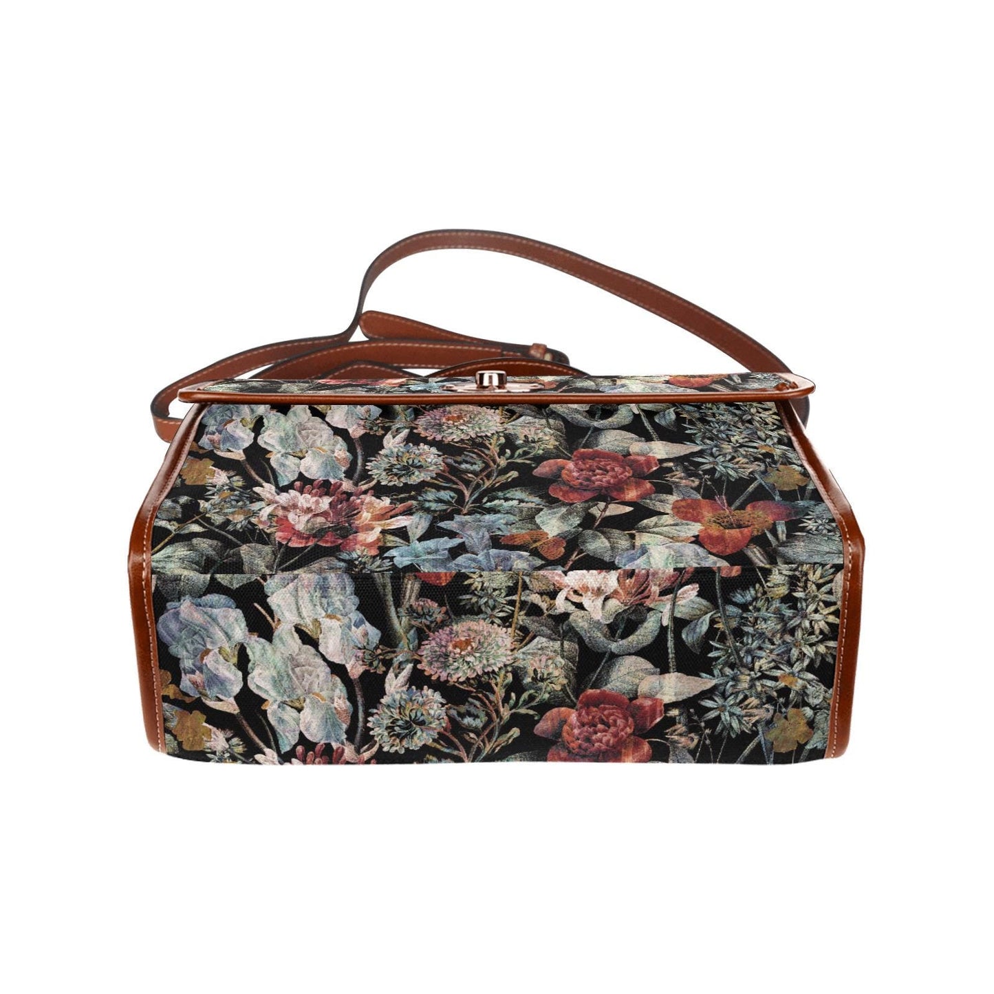 Dark Academia Flowers Canvas Crossbody Bag – Black Red Botanical Handbag