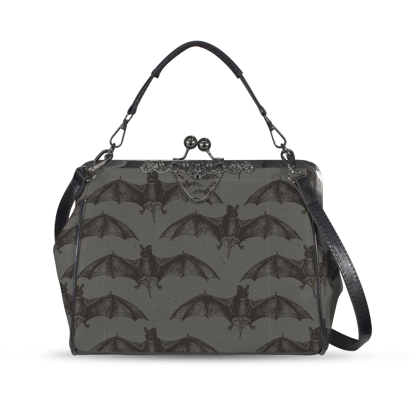 Moody Gothic Bats Kisslock Crossbody Shoulder Bag - Dark Academia Handbag