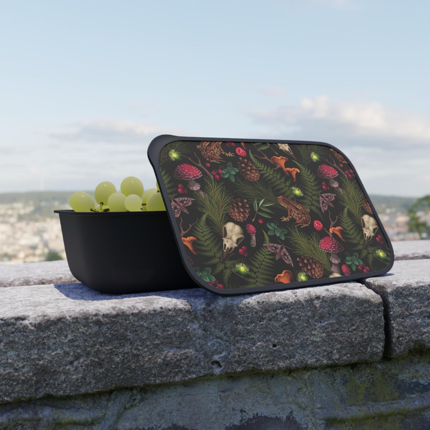 Gothic Mushroom Print Bento Box: Dark Academia Bioplastic Lunch Container