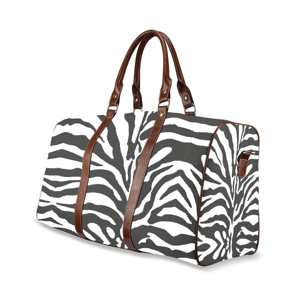 Black White Zebra Print Travel Bag – Waterproof Vegan Weekender Duffle