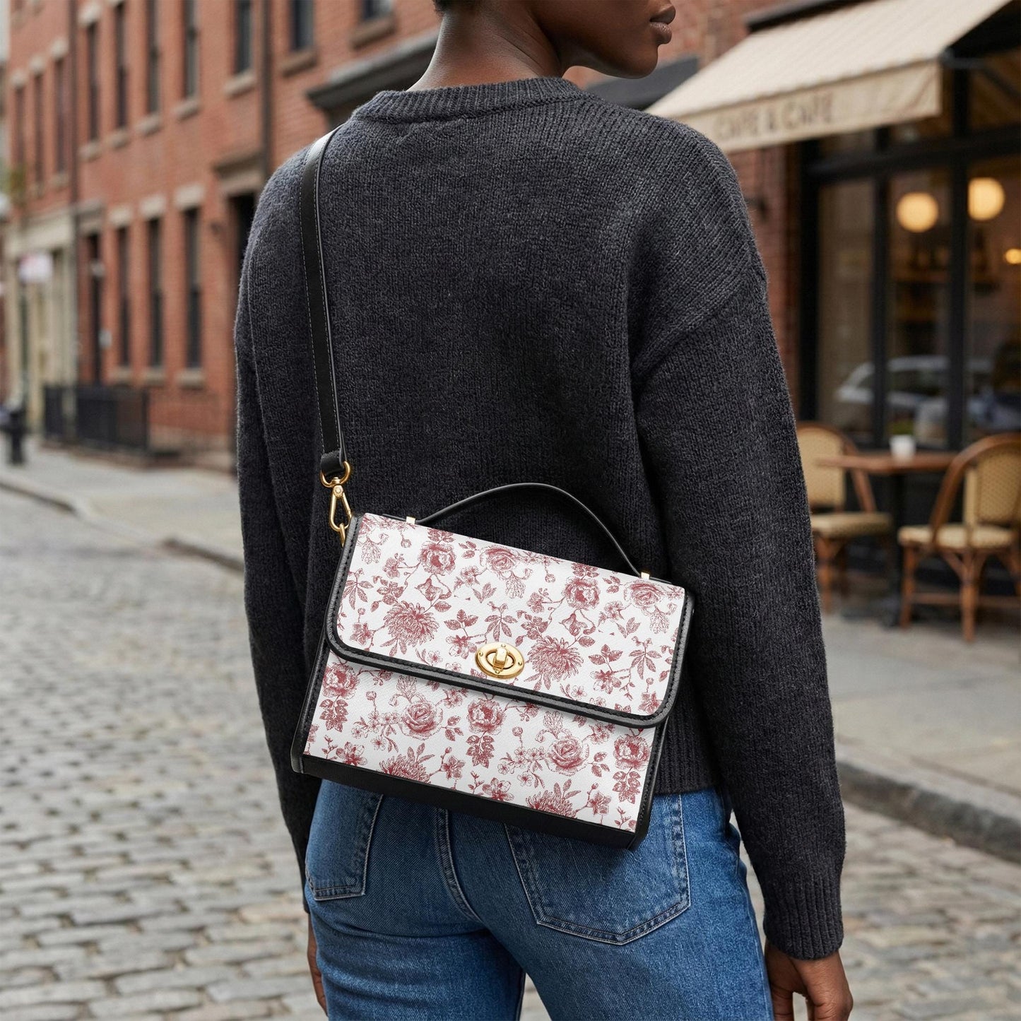 Red White Toile de Jouy Handbag – French Floral Vintage Canvas Crossbody