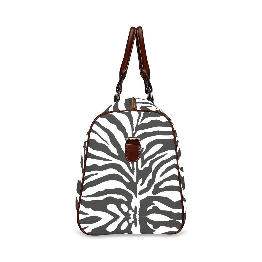 Black White Zebra Print Travel Bag – Waterproof Vegan Weekender Duffle