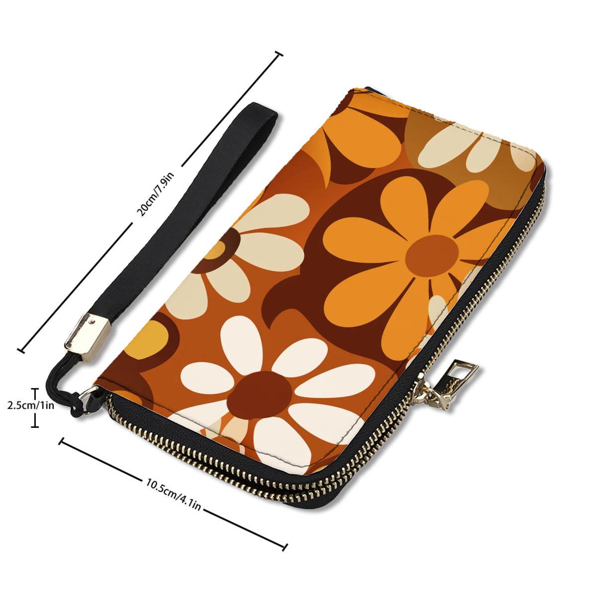 Retro 70s Flowers Clutch Wallet – Brown Orange Bold Floral Women’s Purse