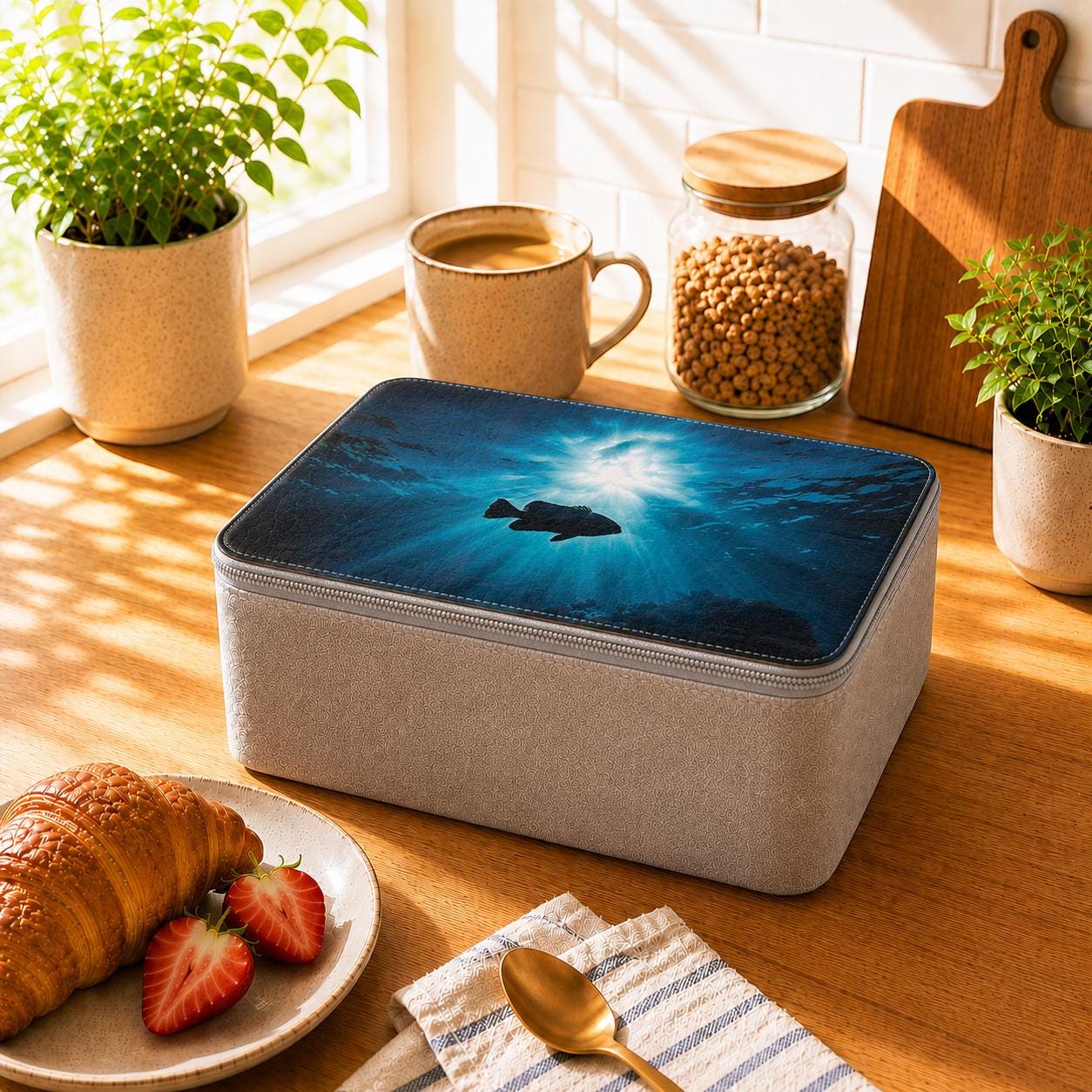Underwater Eco Paper Lunch Box: Sea Fish Deep Blue Reusable Food Storage