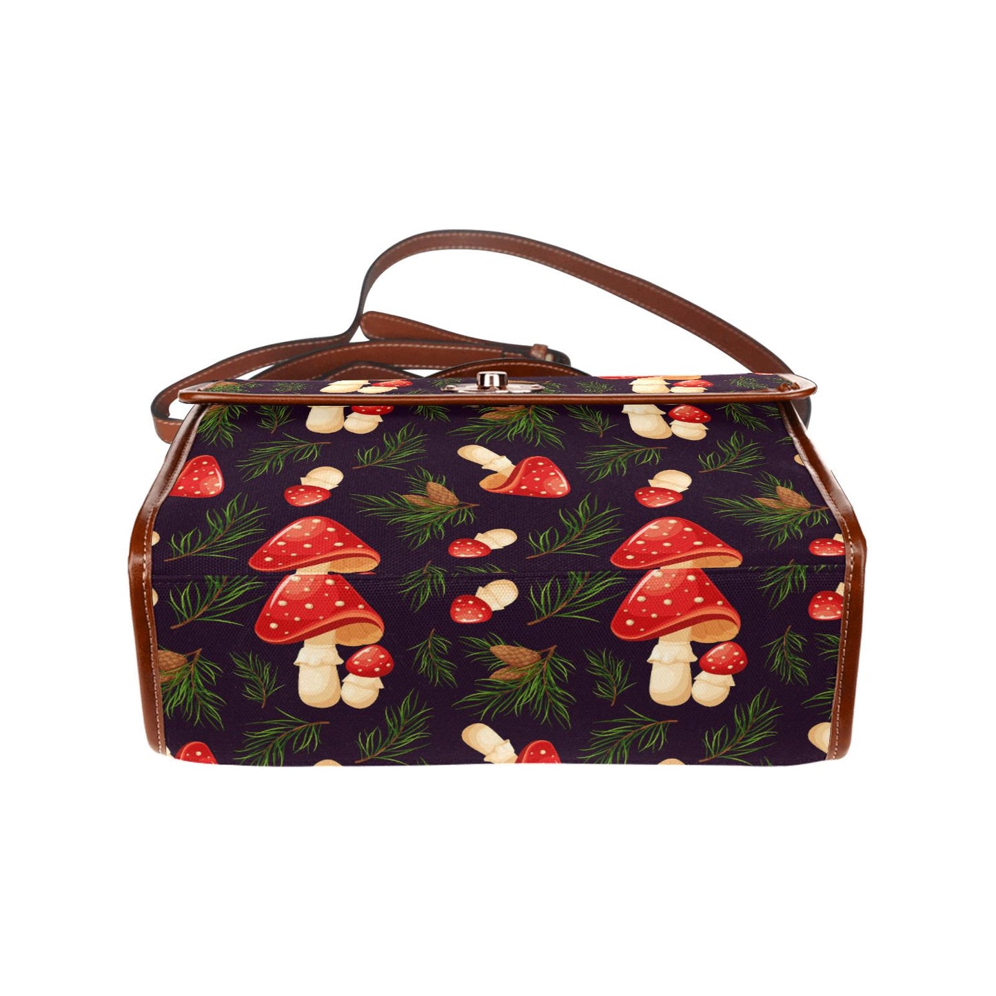 Toadstool Mushrooms Canvas Crossbody Bag – Black Red Dark Academia Handbag