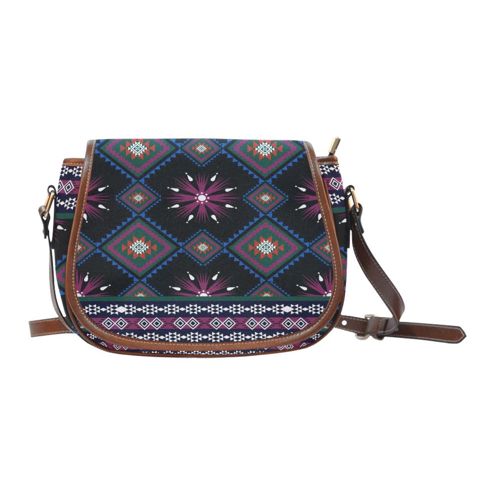 Boho Tribal Ikat Saddle Handbag – Dark Ethnic Modern Heritage Bag