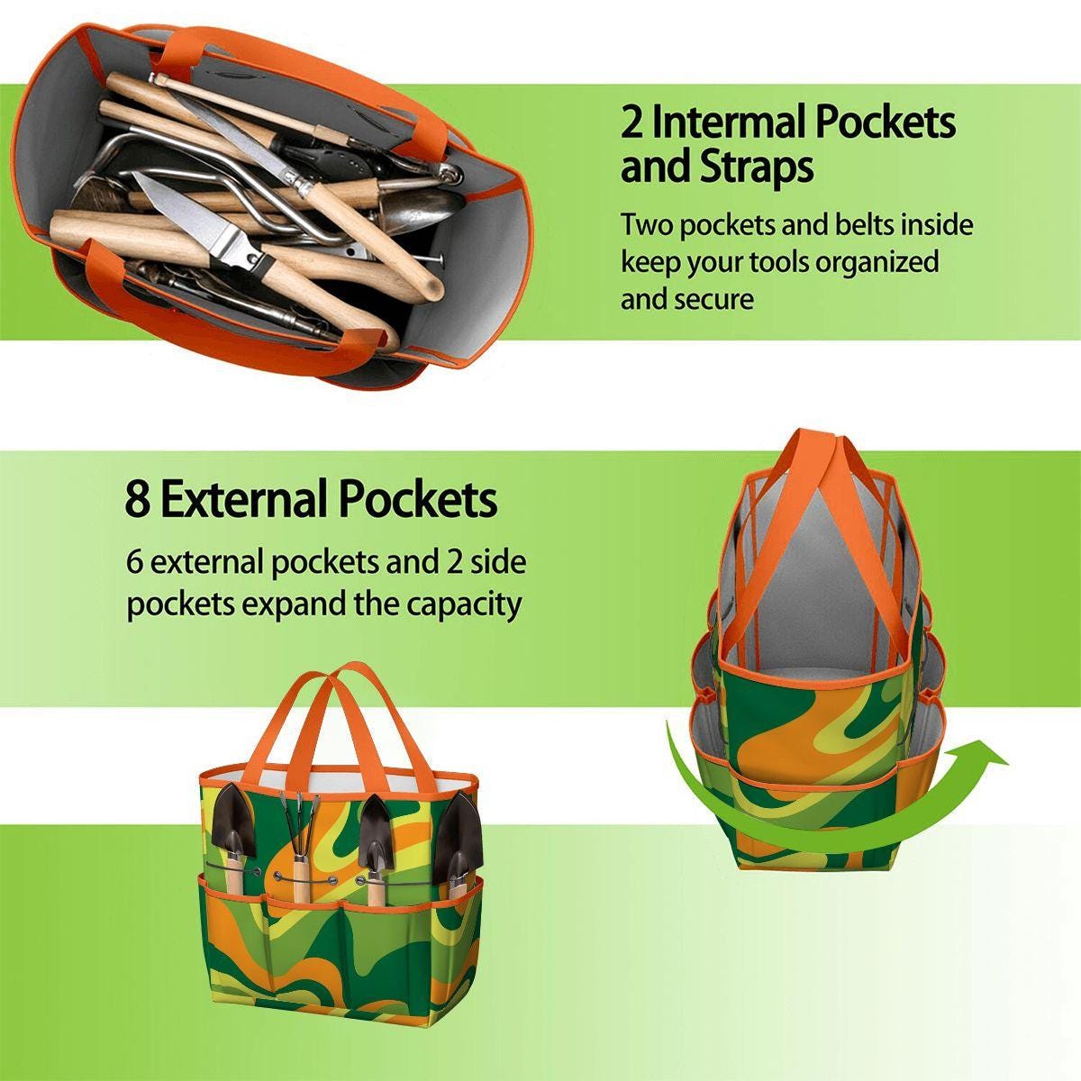 Retro 70s Gardening Tool Organizer Bag – Orange Green Hippie Tote
