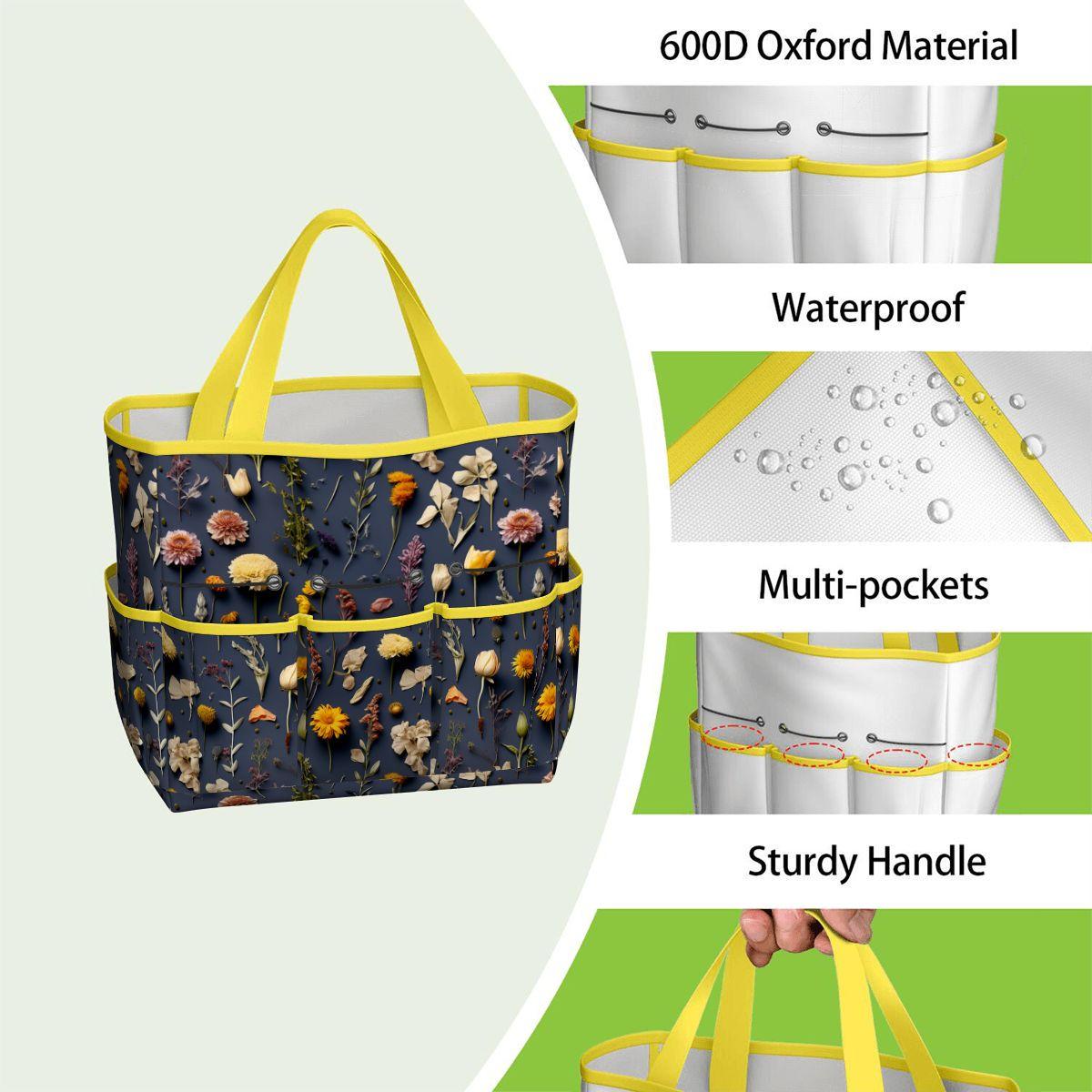 Dried Flowers Print Garden Tote – Gardening Tool Organizer Bag With Pockets