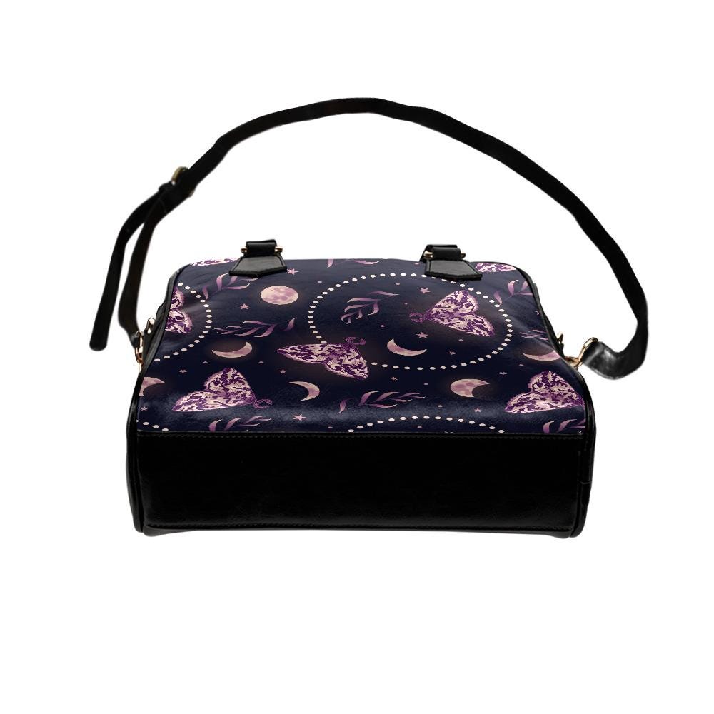 Dark Academia Moths & Moon Shoulder Handbag – Gothic Vegan Leather Handbag