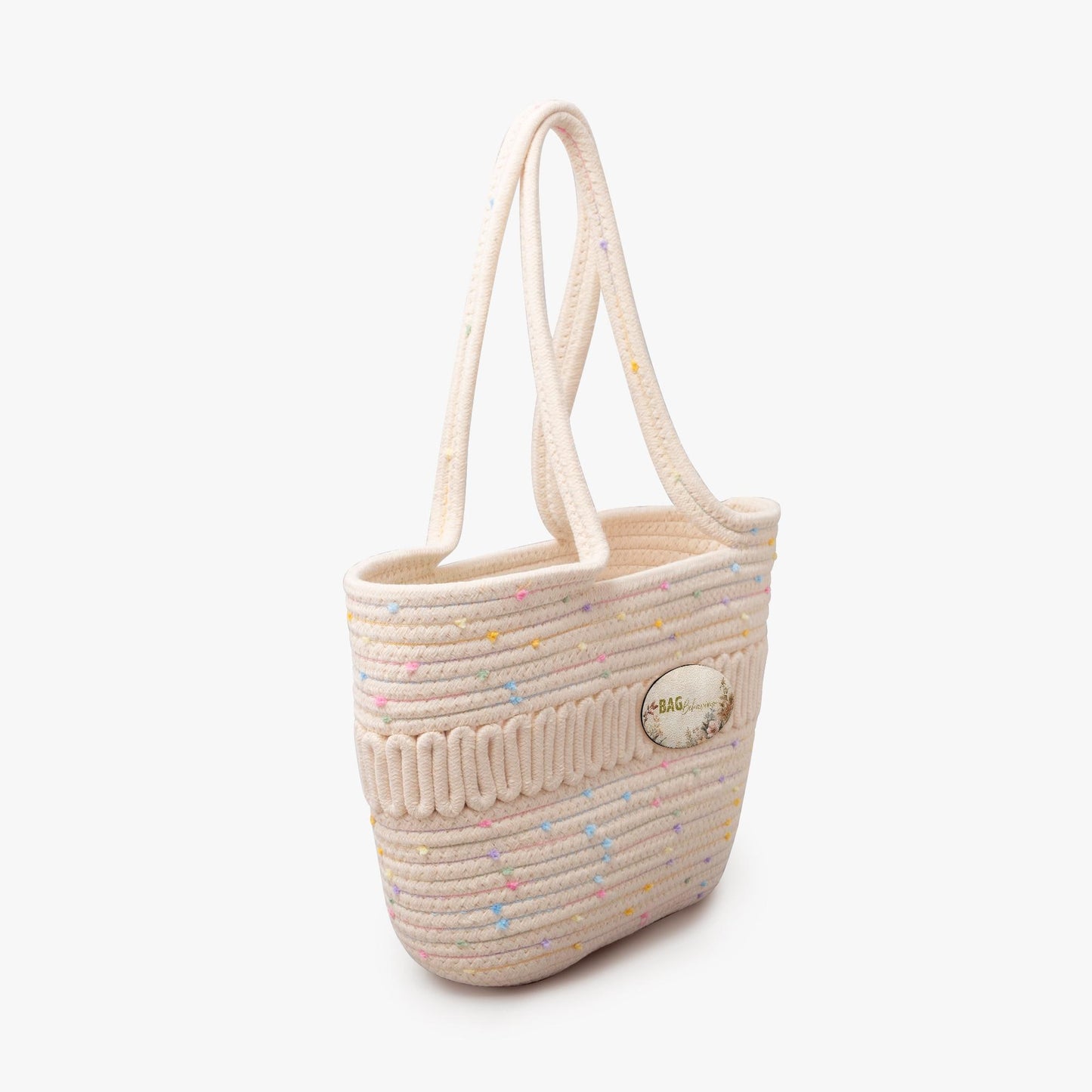 Straw Rope Tote Bag – Cream Woven Shoulder Bag for Beach Market School