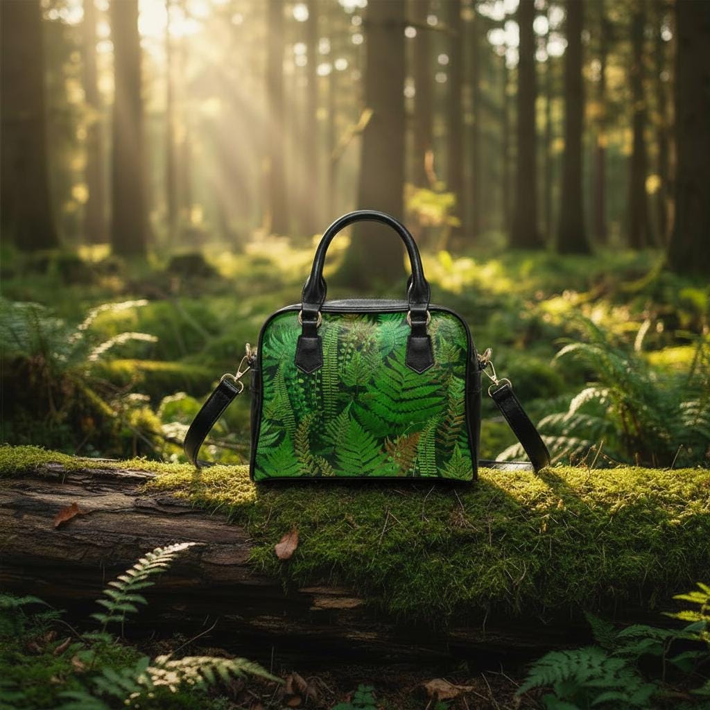 Green Fern Botanical Shoulder Handbag – Forest Lover Top Handle Handbag