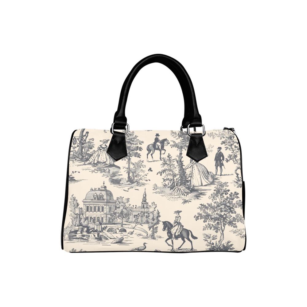 Toile de Jouy Black White Barrel Handbag – French Vintage Everyday Purse