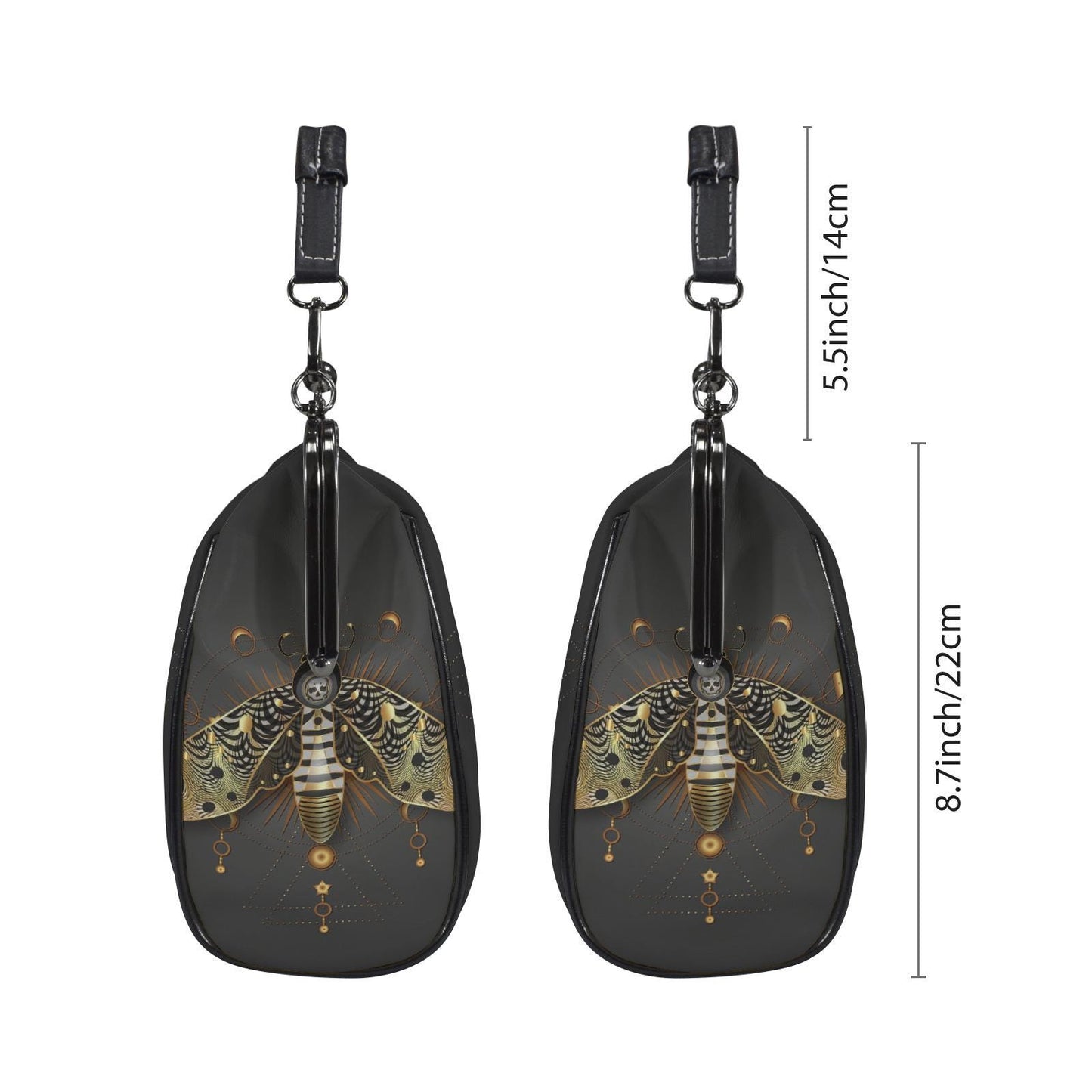 Dark Academia Moth Skull Moon Kisslock Crossbody Bag – Gothic Handbag Adjustable Strap