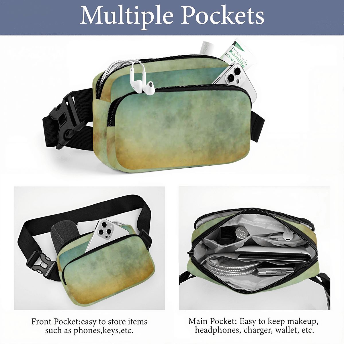 Grunge Ombre Fanny Pack – Adjustable Waist & Crossbody Bag