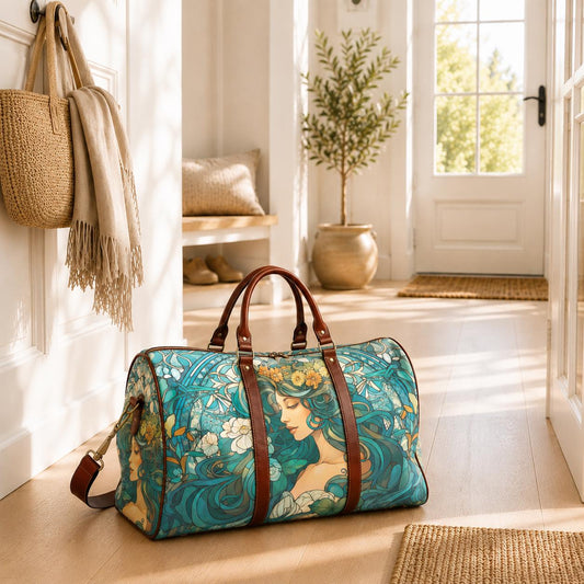 Art Nouveau Travel Duffel Bag – Teal Green Weekend Carry-On Luggage
