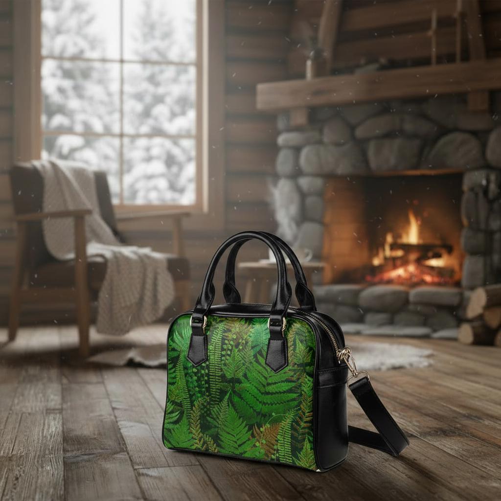Green Fern Botanical Shoulder Handbag – Forest Lover Top Handle Handbag