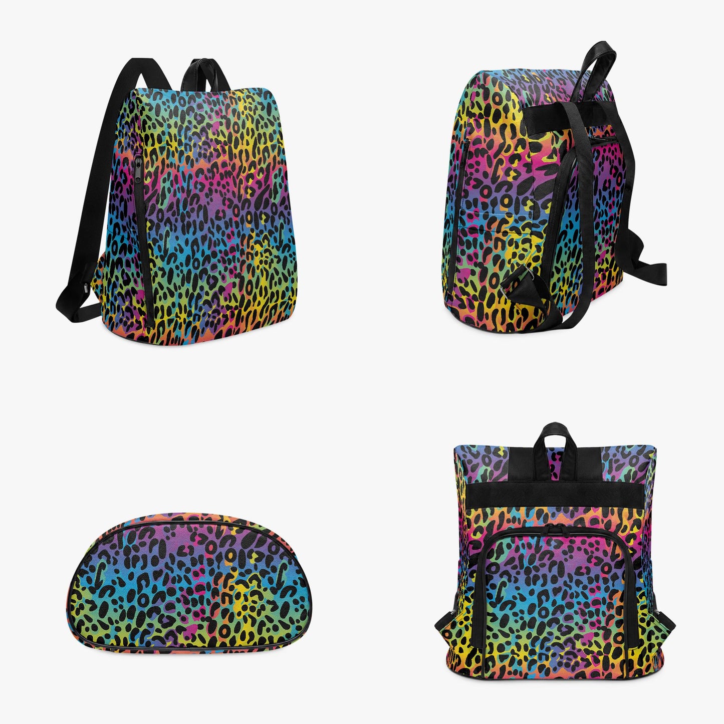 Rainbow Leopard Canvas Backpack – Cheetah Print Daypack