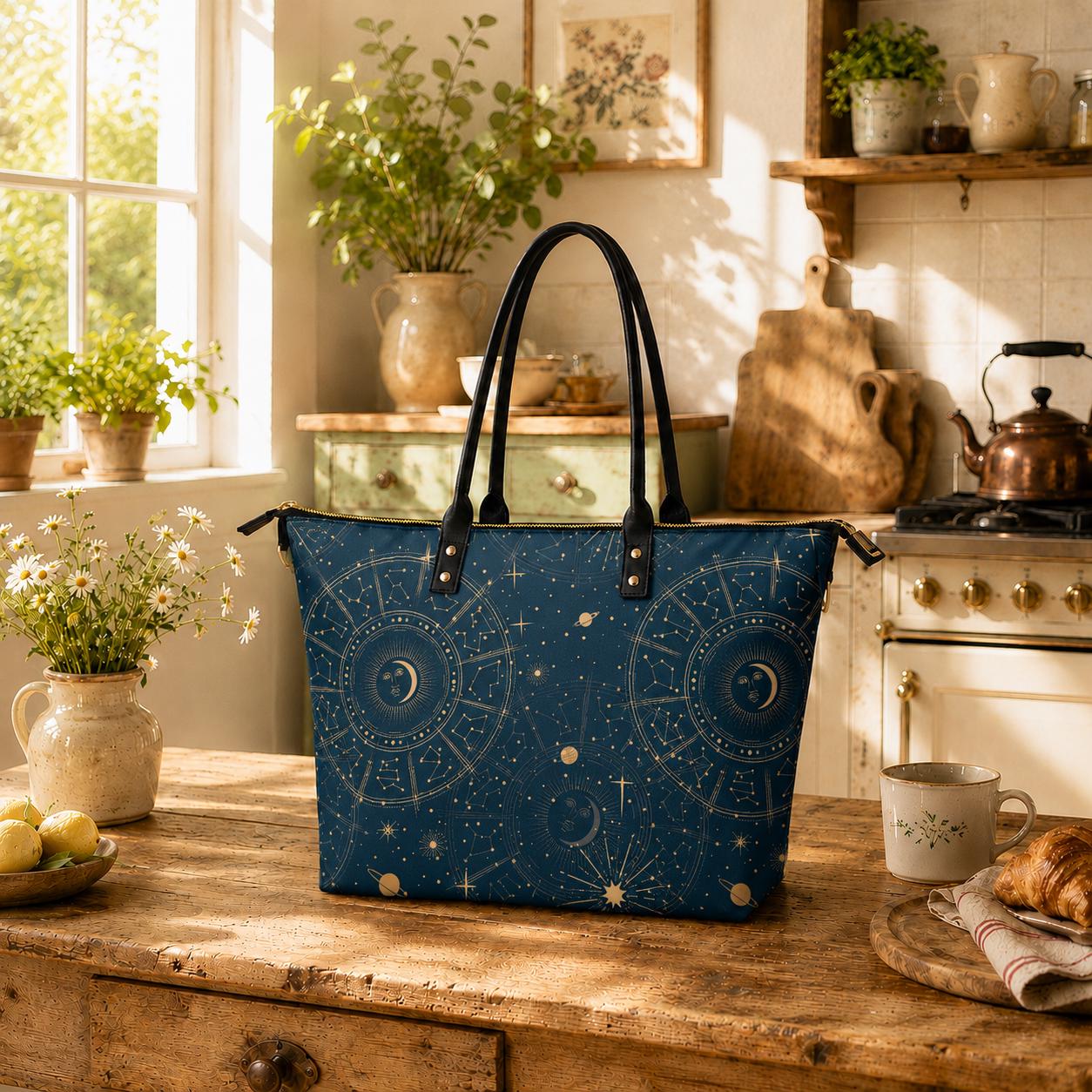 Astrology Moon Planets Roomy Tote Bag Shopper - Large Witchy Shoulder Handbag