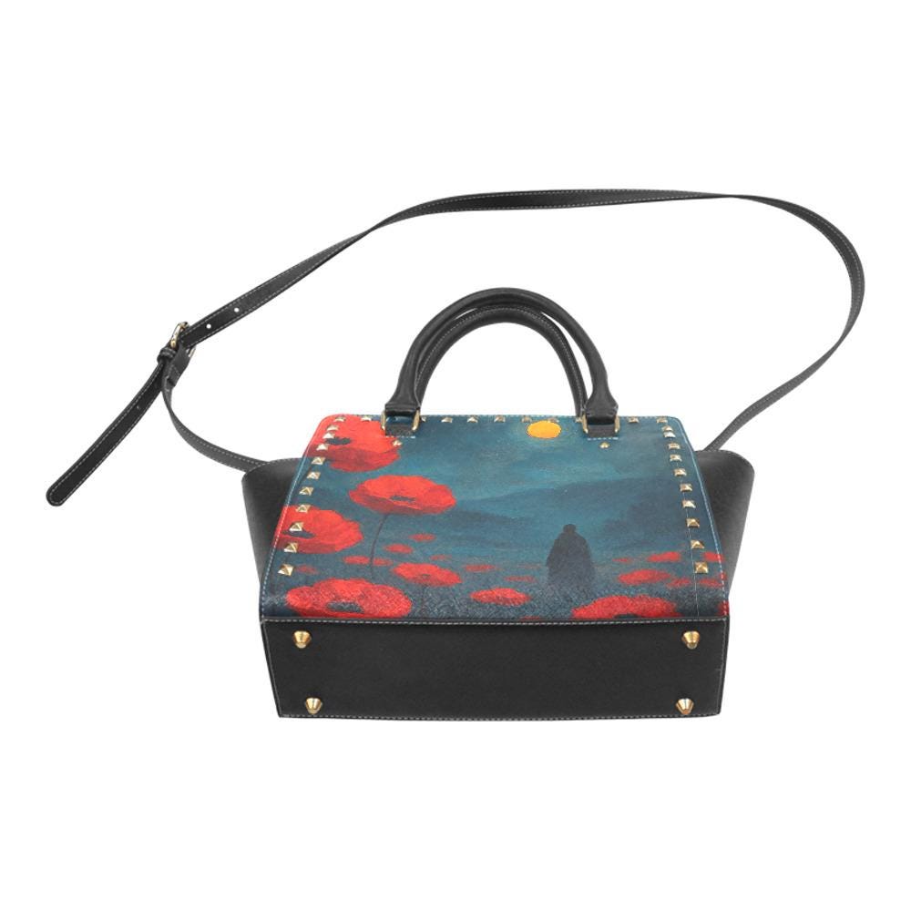 Moody Poppies Night Moon Rivet Shoulder Handbag – Vintage Style Purse