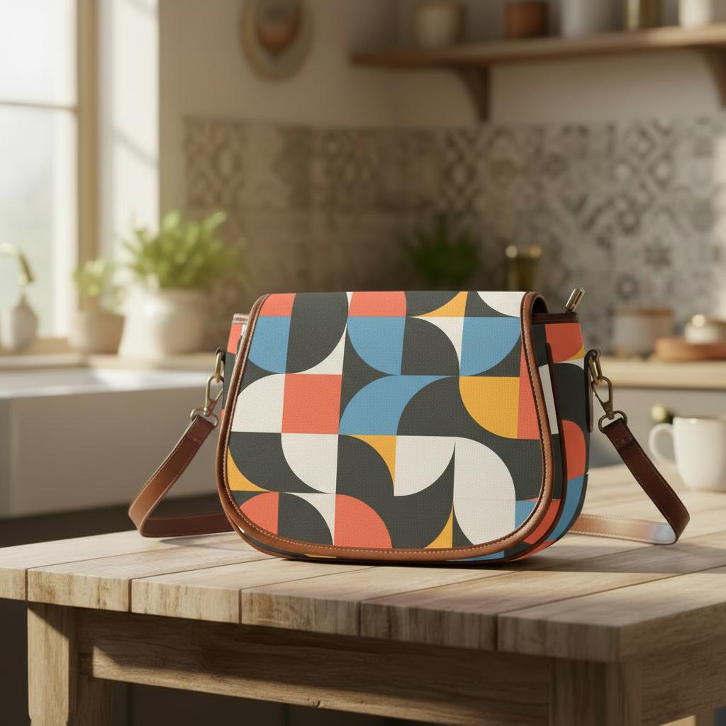Retro 60s Bauhaus Inspired Saddle Bag - Midcentury Style Crossbody Handbag